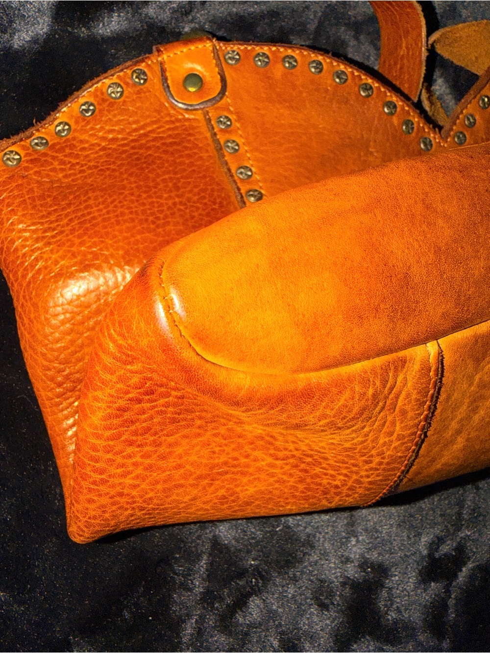 Studded Tan Leather Shoulder Bag with Antiqued Hardware - Picture 8 of 9